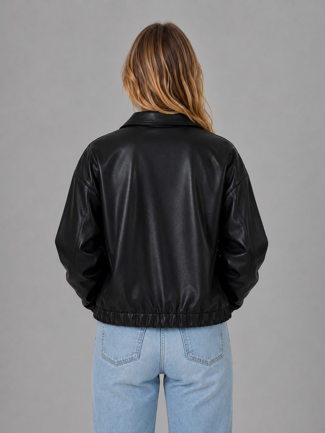 Cropped Zip Leather Jacket with Collar for Women - View 6