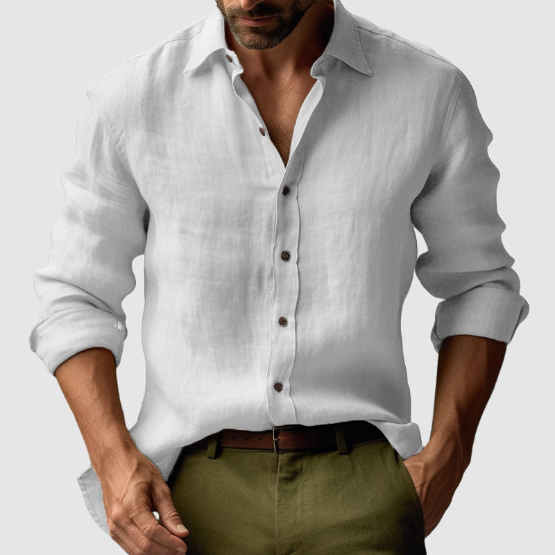 Linen Button-Down Long Sleeve Shirt for Men