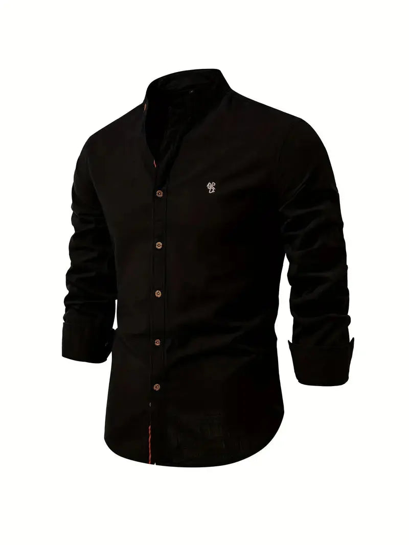 Long Sleeve Linen Shirt with Stand Collar for Men