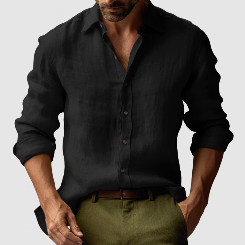 Linen Button-Down Long Sleeve Shirt for Men