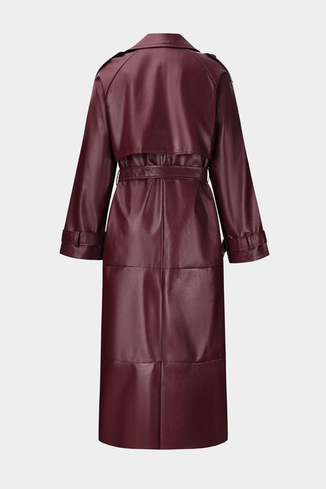 Leather Double-Breasted Maxi Trench Coat with Belt for Women