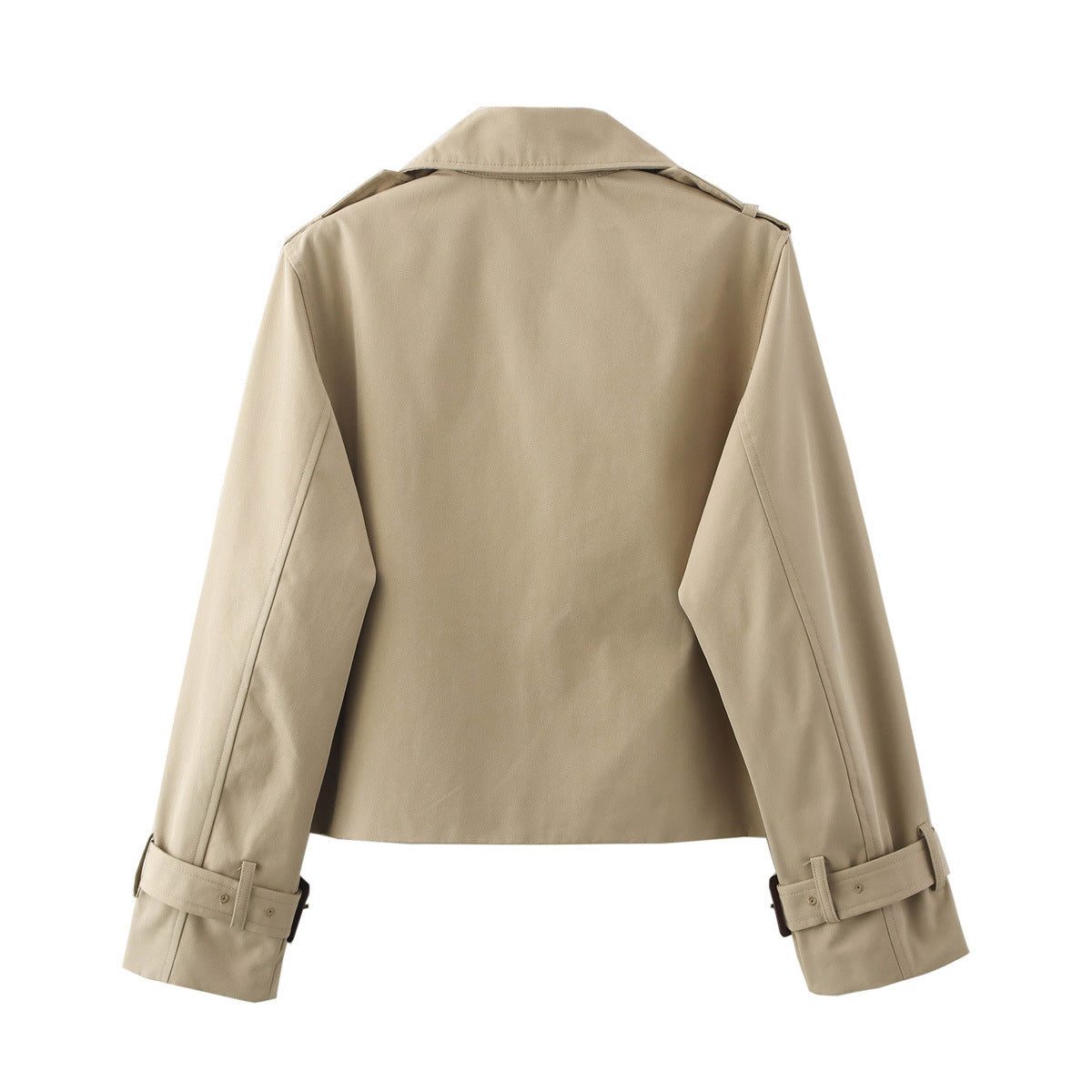 Double-Breasted Cropped Leather Trench Coat for Women - View 4