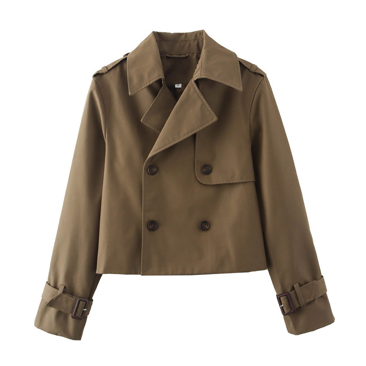 Double-Breasted Cropped Leather Trench Coat for Women - View 5