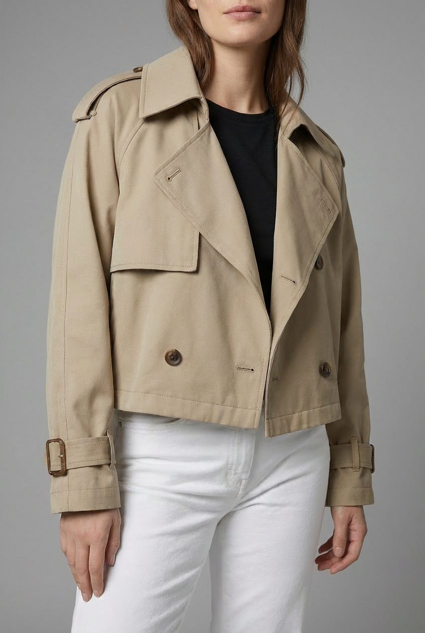 Double-Breasted Cropped Trench Coat for Women - View 2