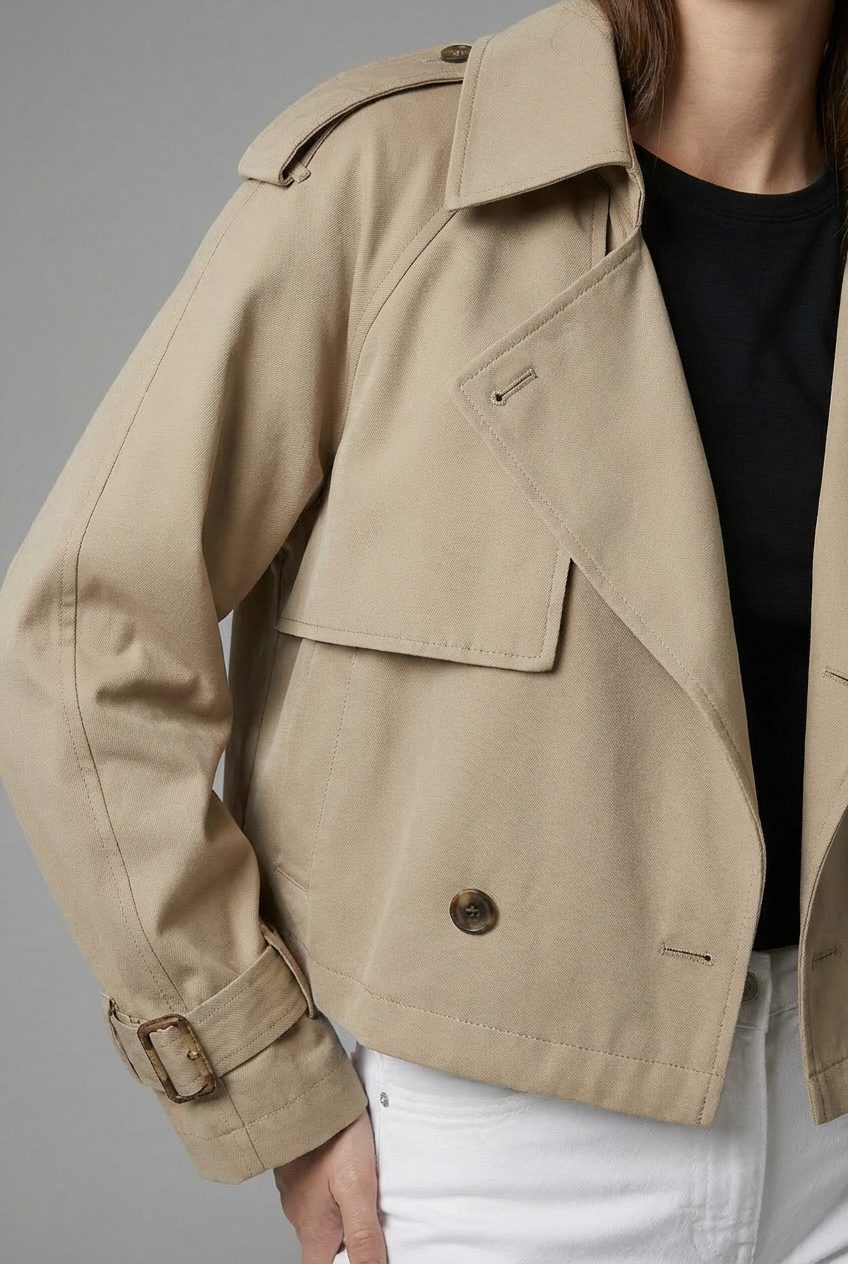 Double-Breasted Cropped Trench Coat for Women - View 3