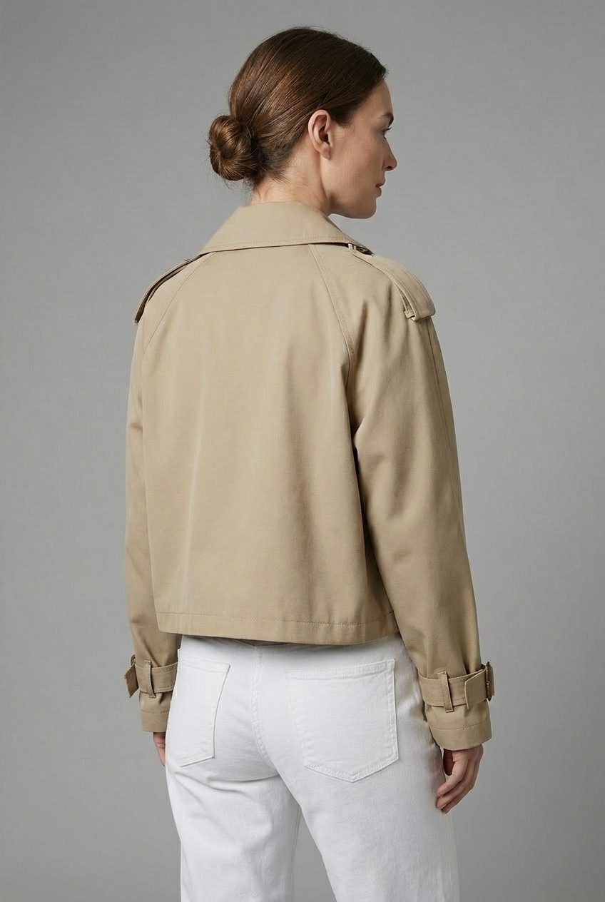 Double-Breasted Cropped Trench Coat for Women - View 4