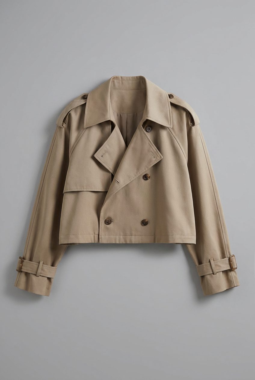 Double-Breasted Cropped Trench Coat for Women - View 5