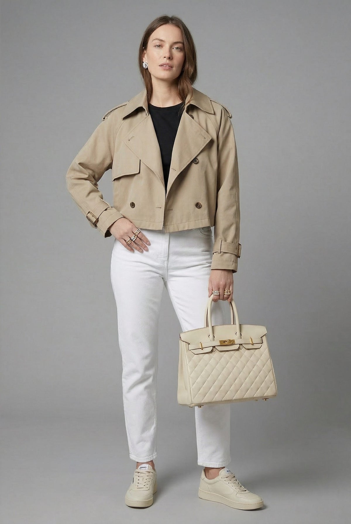 Double-Breasted Cropped Trench Coat for Women - View 6