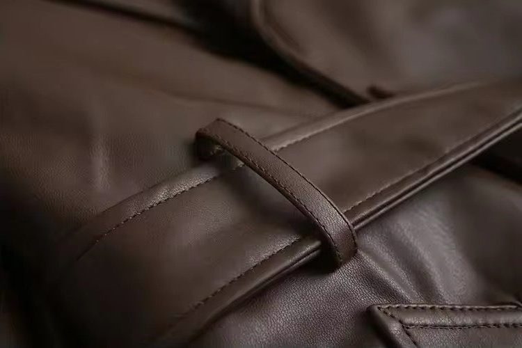 Double-Breasted Longline Leather Trench Coat for Women - View 2