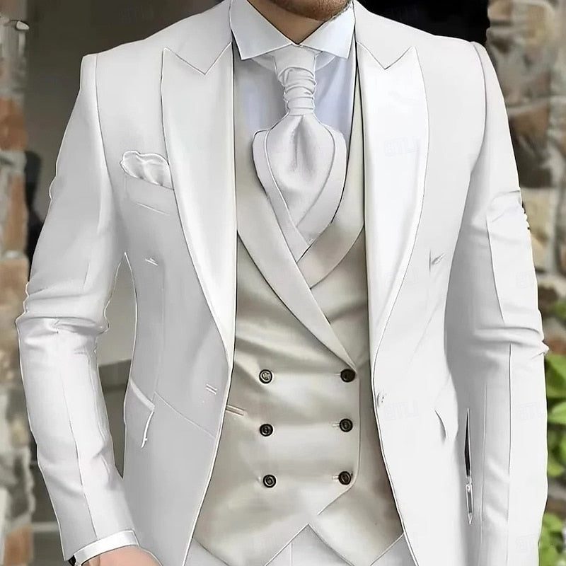 Double-Breasted Peak Lapel Three-Piece Suit for Men - White