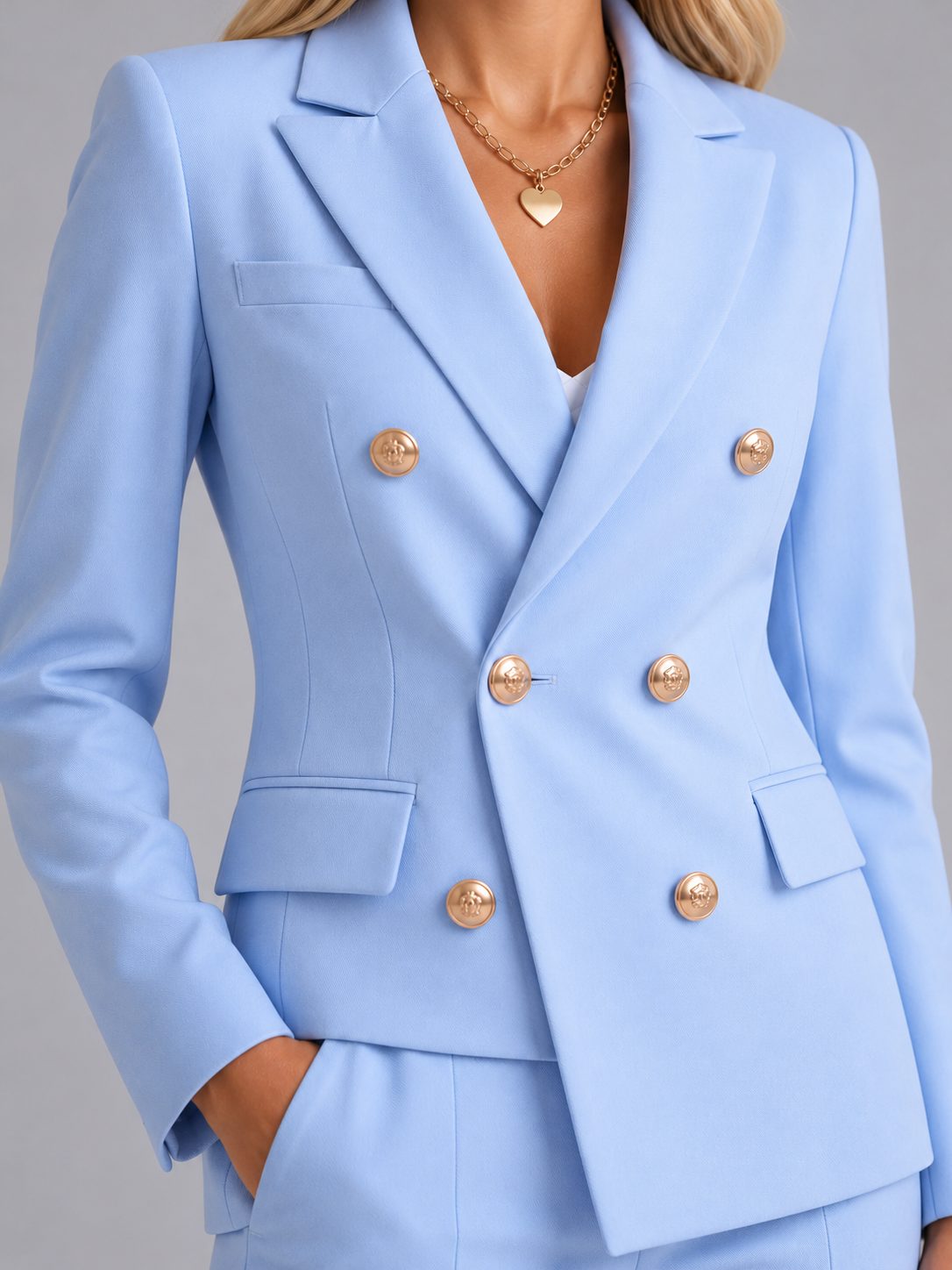 Double-Breasted Tailored Blazer & Trousers Set for Women - View 2