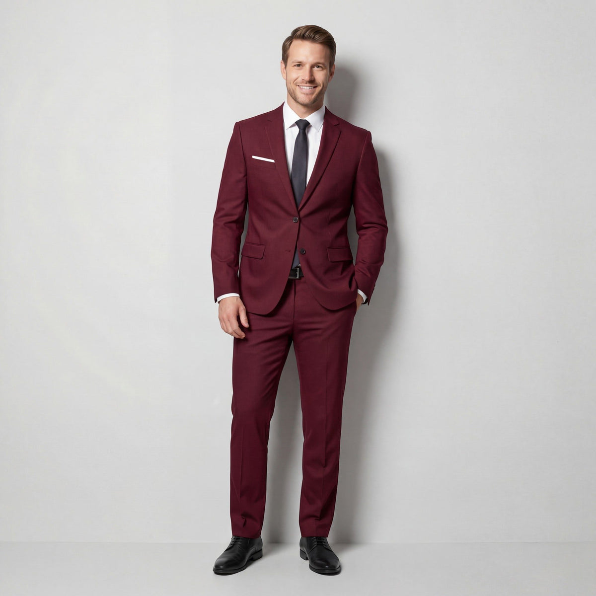 Double-Breasted Tailored Suit Set for Men - Bordeaux