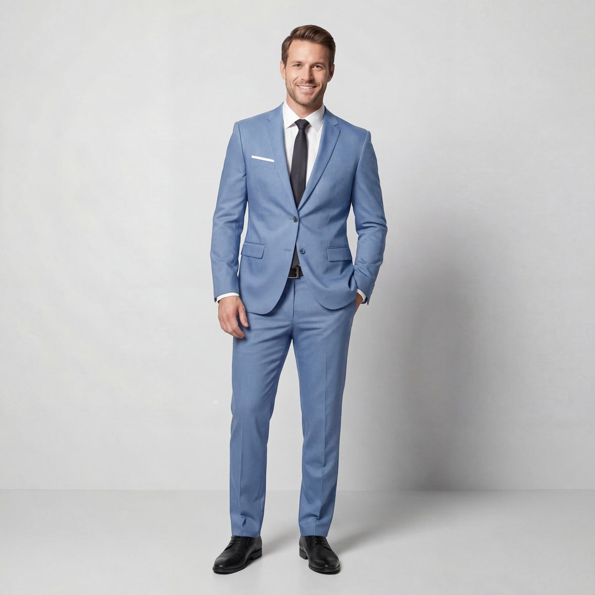 Double-Breasted Tailored Suit Set for Men - Bleu clair