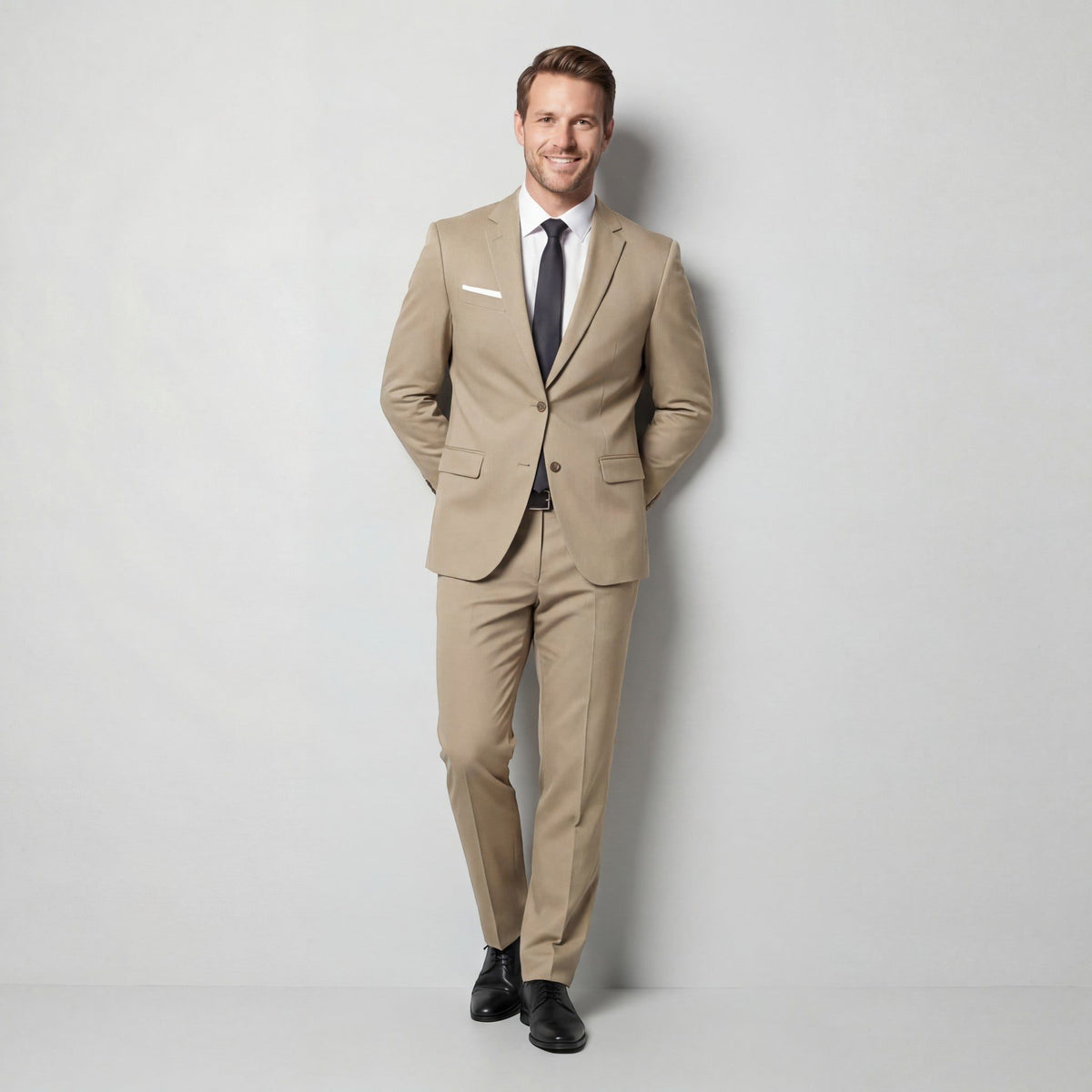 Double-Breasted Tailored Suit Set for Men - Kaki