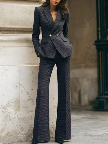 Double-Breasted Textured Suit Set for Women