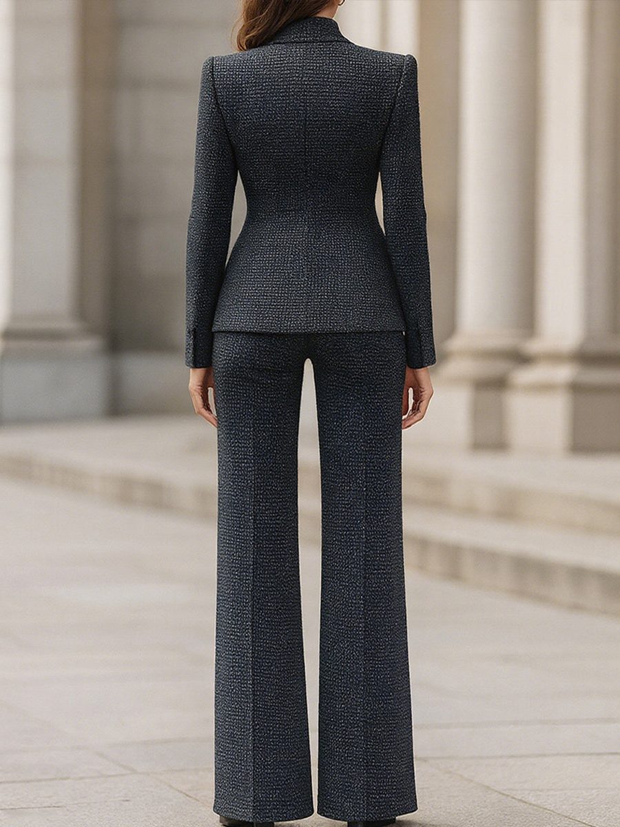 Double-Breasted Textured Suit Set for Women