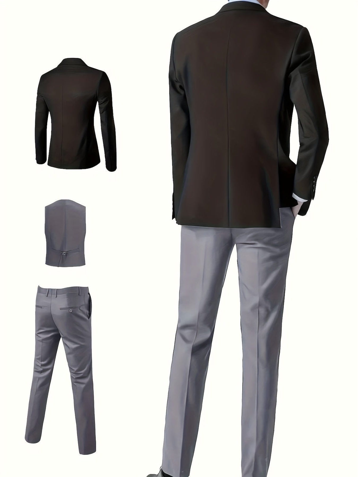 Three-Piece Suit with Contrast Peak Lapel for Men - View 4