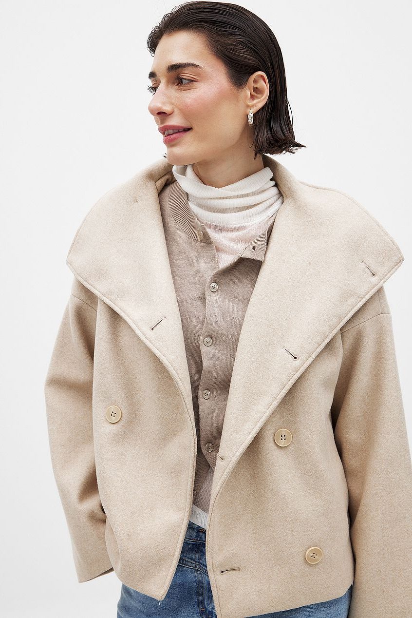 Double-Breasted Wool Jacket for Women - Beige