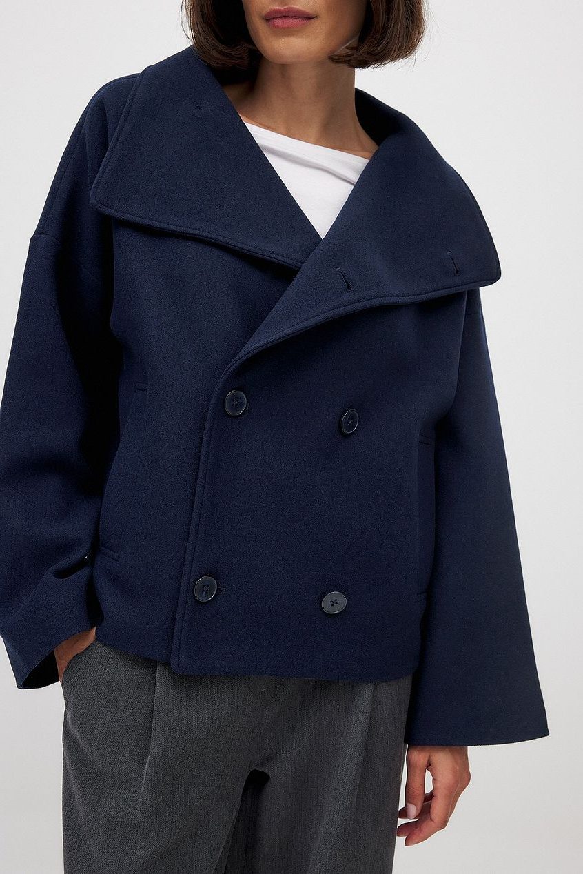 Double-Breasted Wool Jacket for Women - Navy