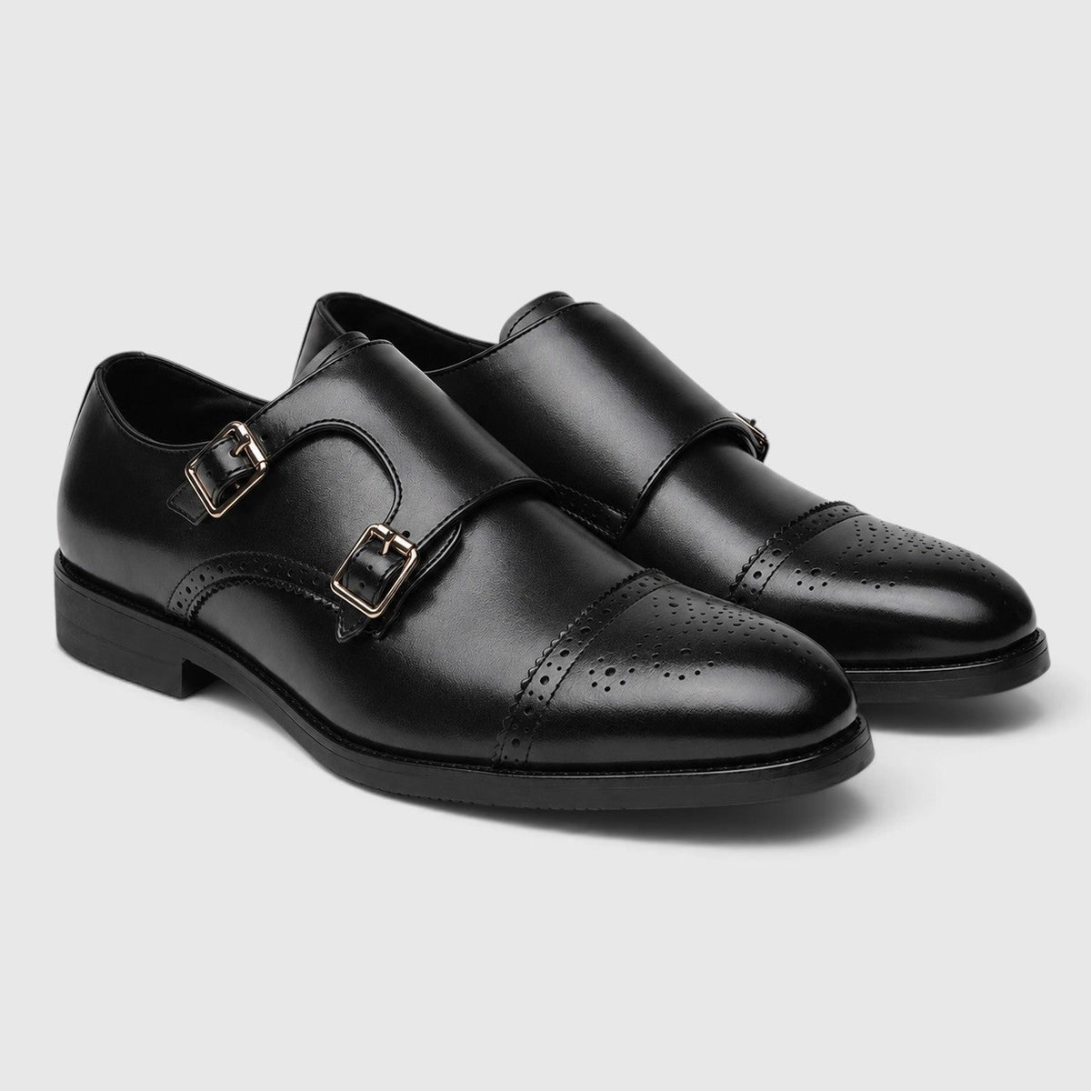 Double Monk Strap Formal Shoes for Men - Black