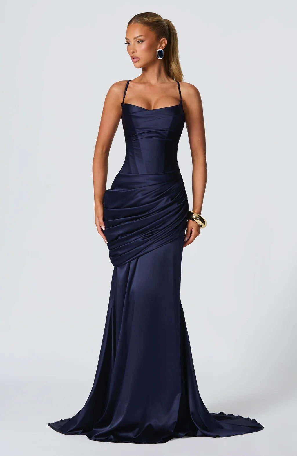 Draped Maxi Wedding Guest Dress for Women - Blue
