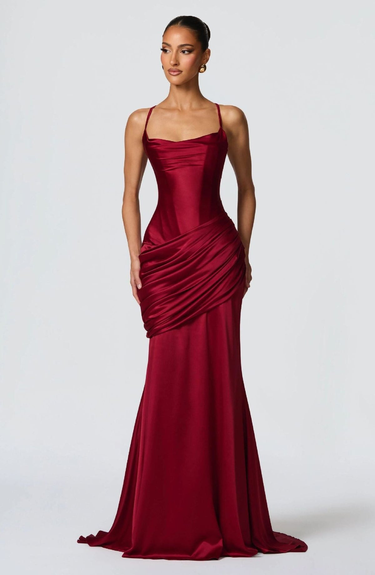 Draped Maxi Wedding Guest Dress for Women - Red