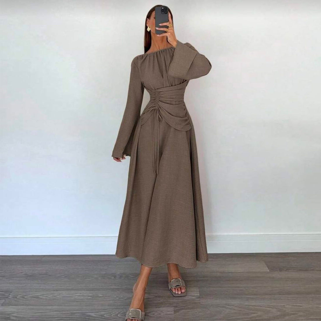 Draped Midi Autumn Wedding Guest Dress for Women