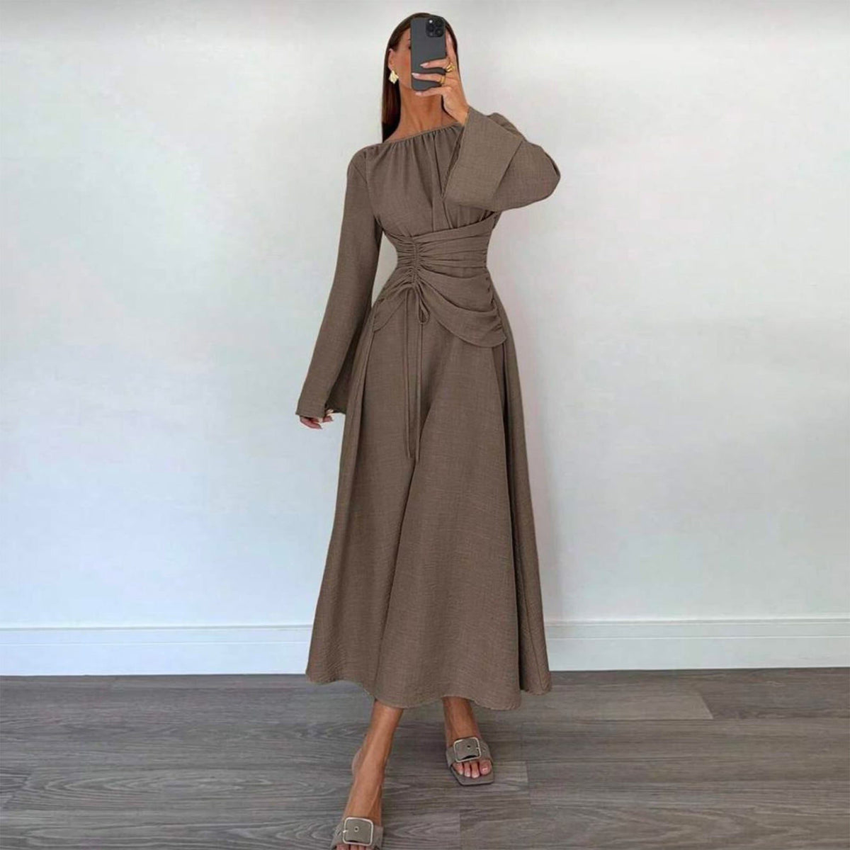 Draped Midi Autumn Wedding Guest Dress for Women