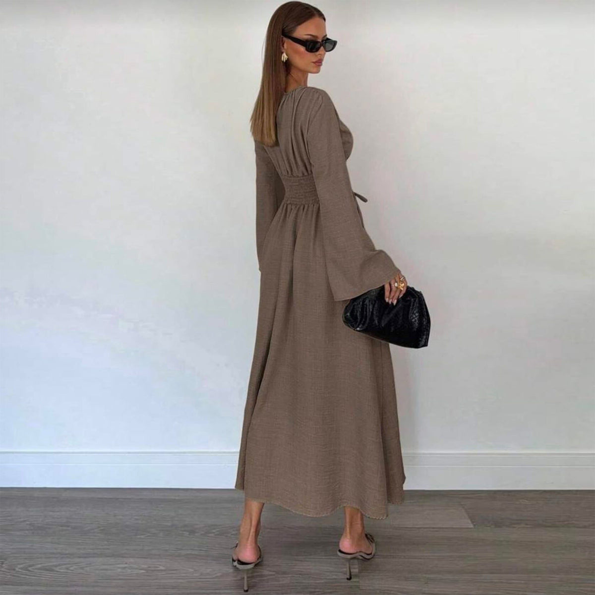 Draped Midi Autumn Wedding Guest Dress for Women - View 2