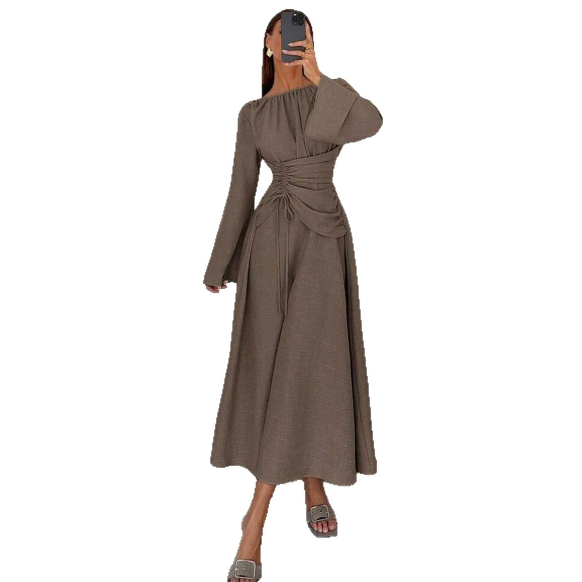 Draped Midi Autumn Wedding Guest Dress for Women - View 5