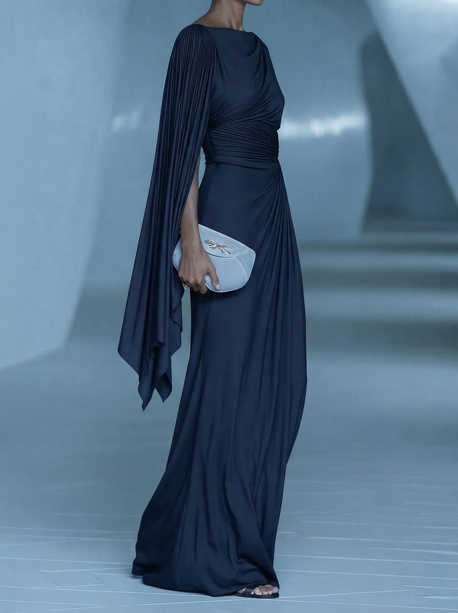 Draped Pleated One-Shoulder Maxi Dress for Women - View 10