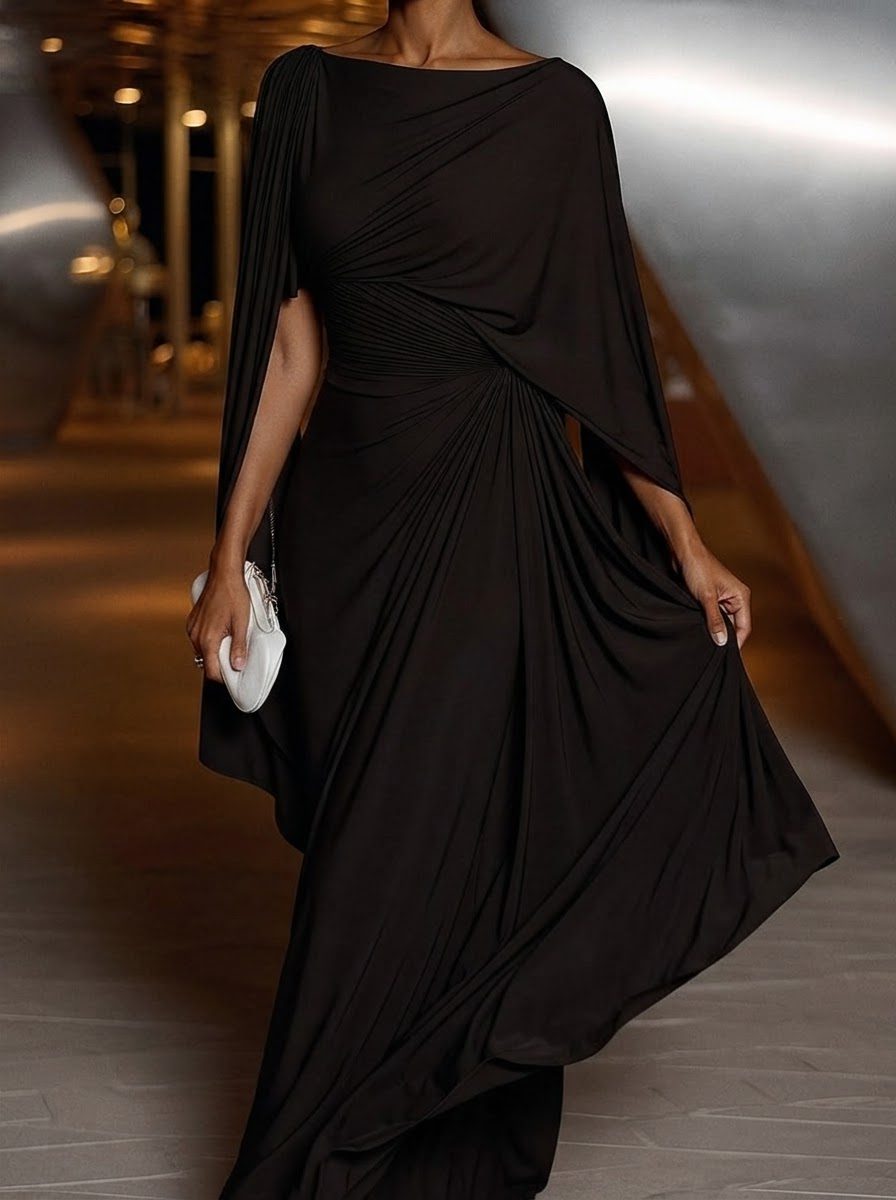 Draped Pleated One-Shoulder Maxi Dress for Women - View 5