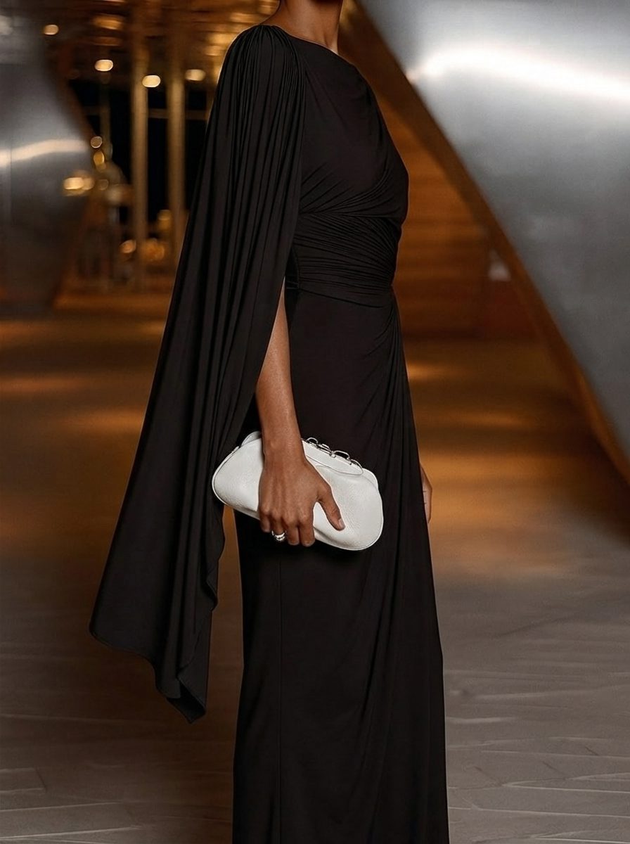 Draped Pleated One-Shoulder Maxi Dress for Women - View 6