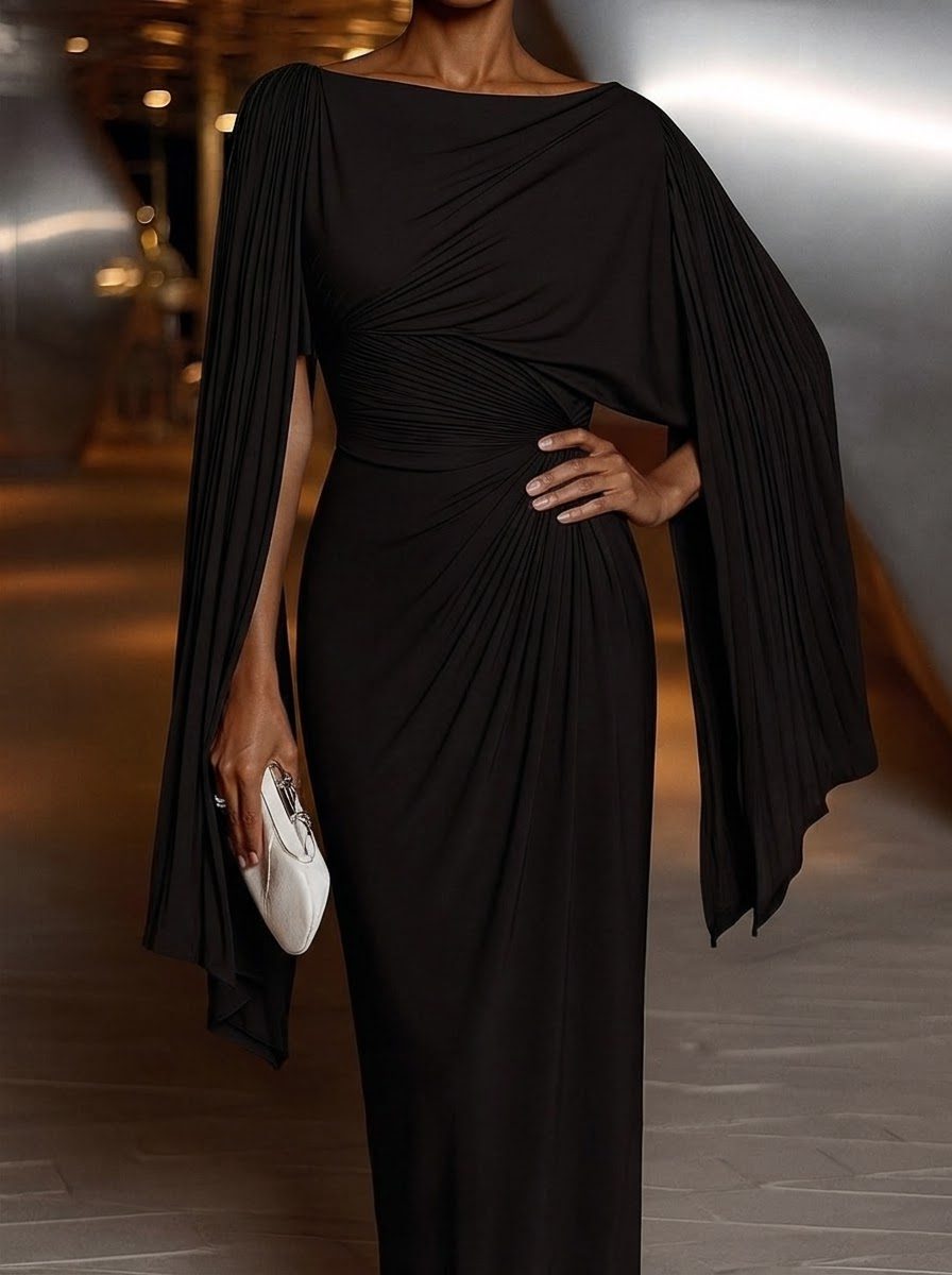 Draped Pleated One-Shoulder Maxi Dress for Women - View 7
