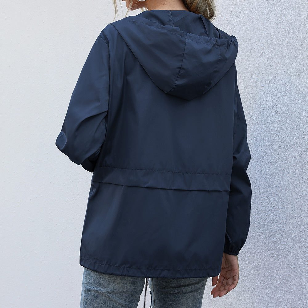 Drawstring Hooded Raincoat with Welt Pockets for Women - View 4