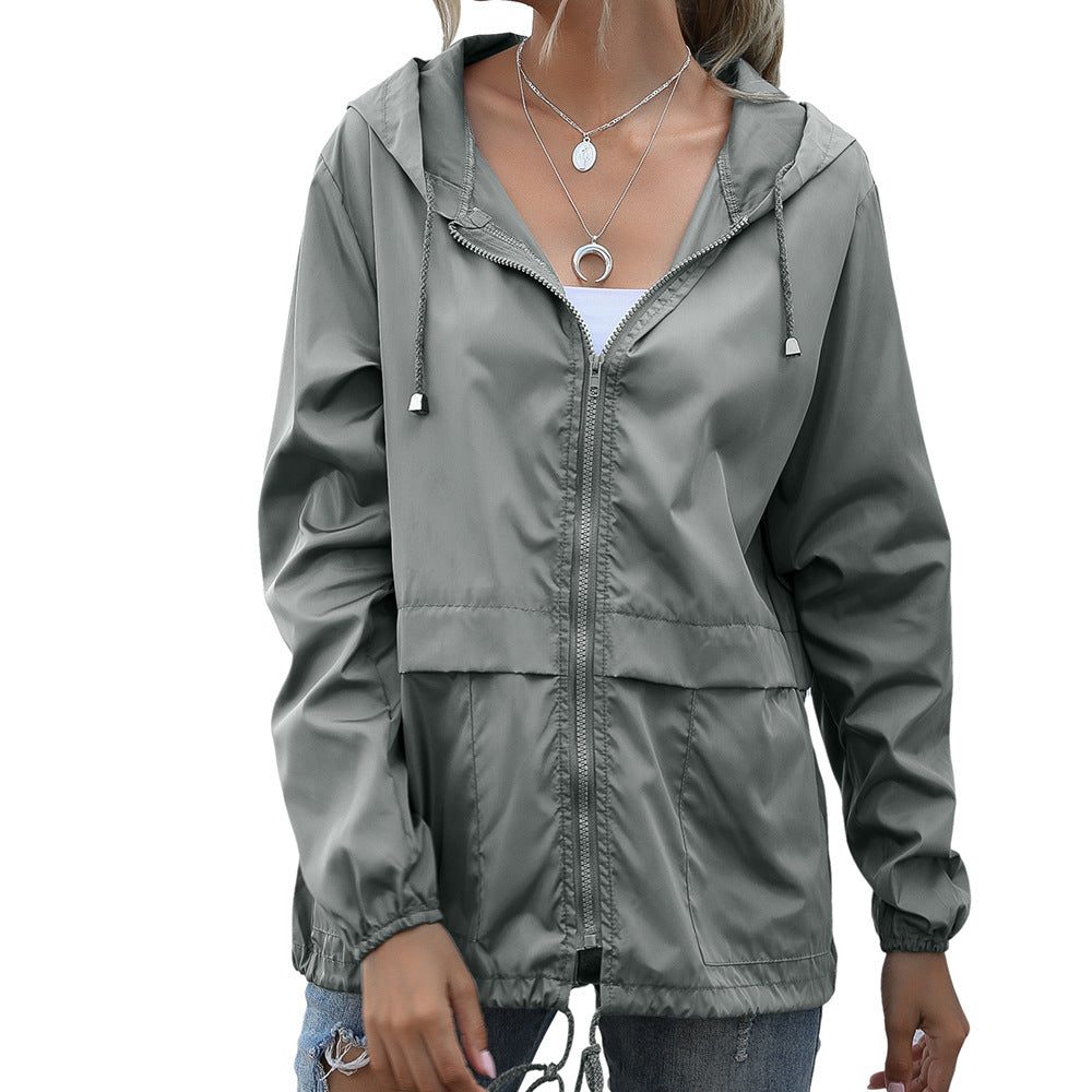 Drawstring Hooded Raincoat with Welt Pockets for Women - View 5