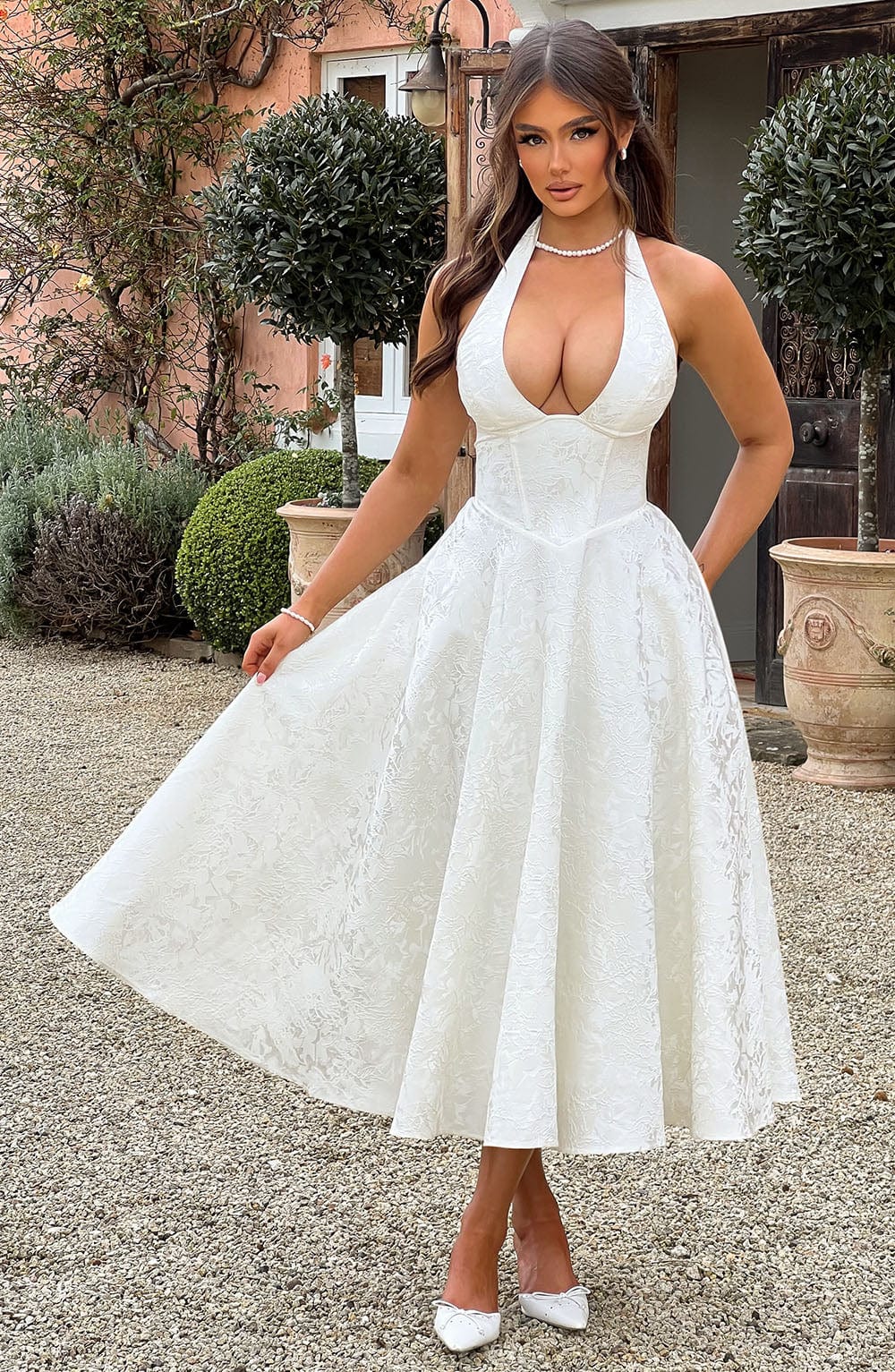 Midi V-Neck Wedding Guest Dress for Women