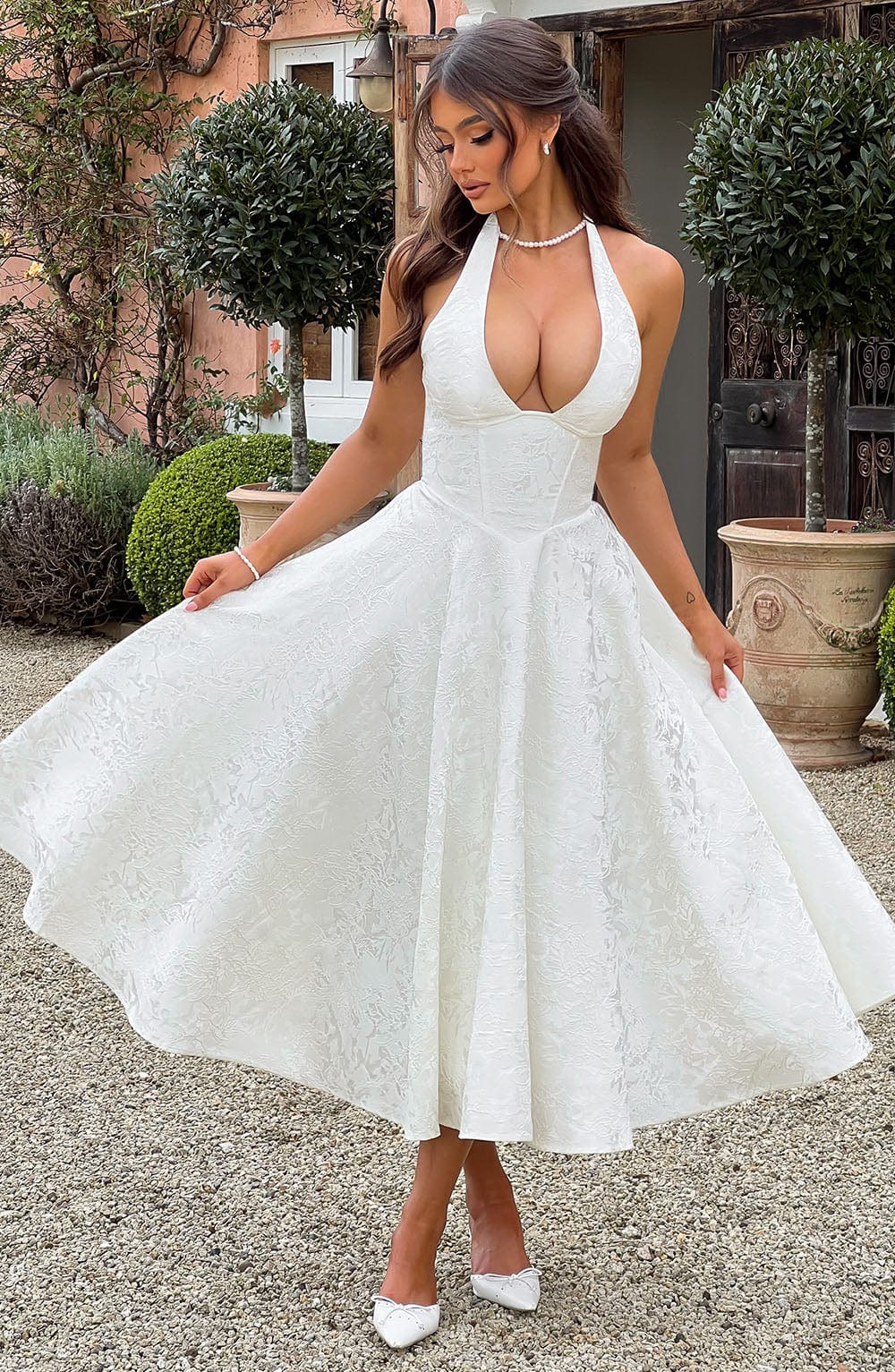 Midi V-Neck Wedding Guest Dress for Women