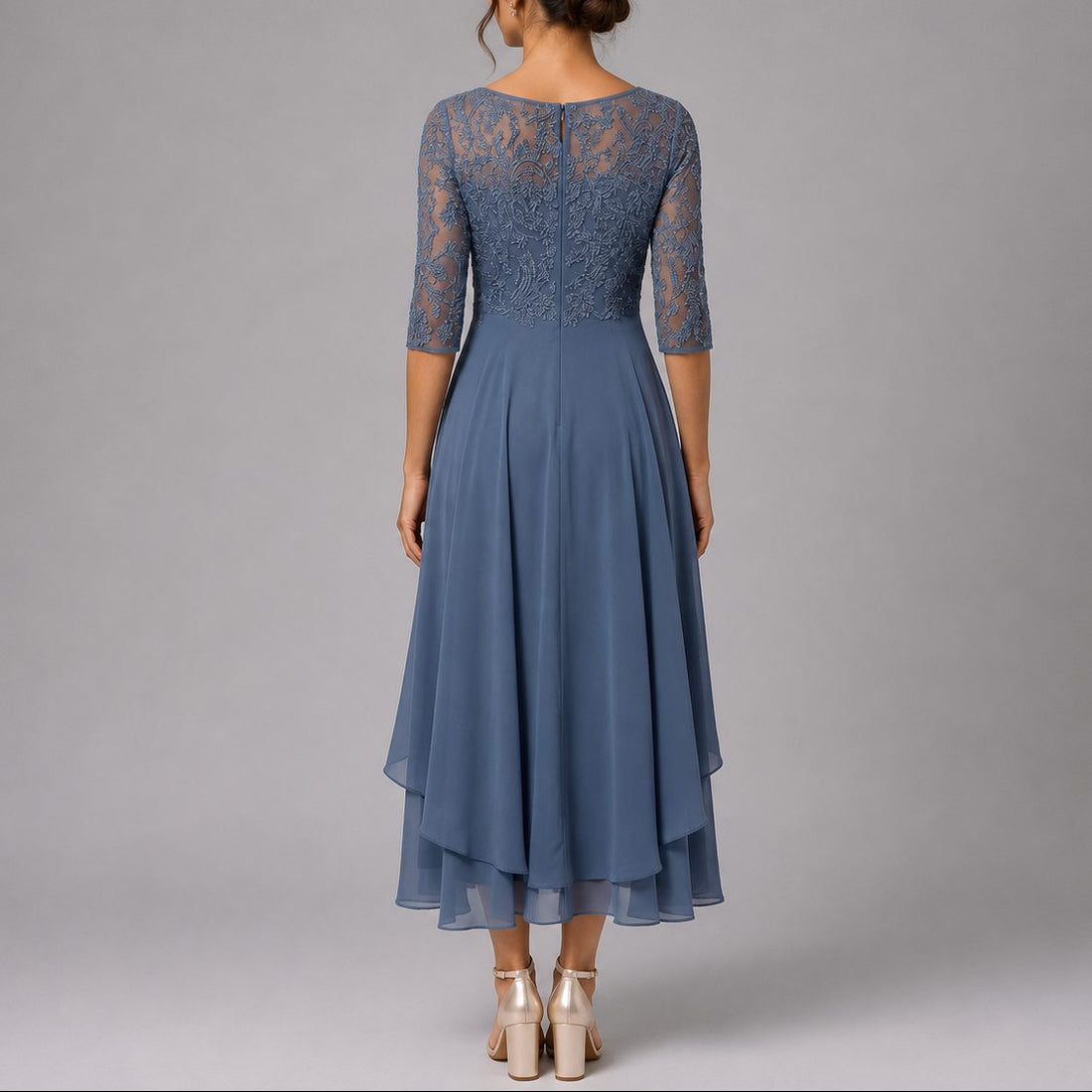 Embroidered Lace Midi Autumn Wedding Guest Dress for Women