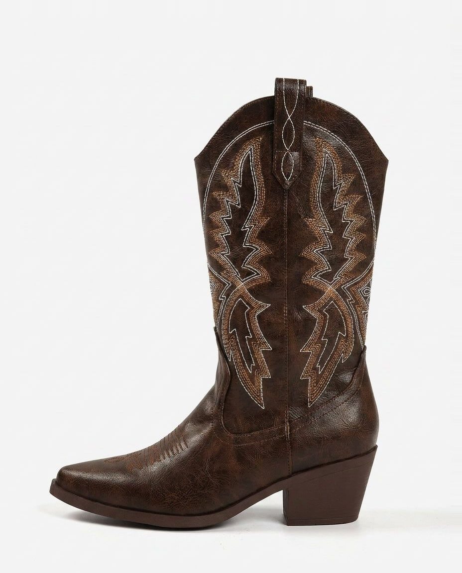 Embroidered Pointed Toe Knee High Western Cowboy Boots for Women