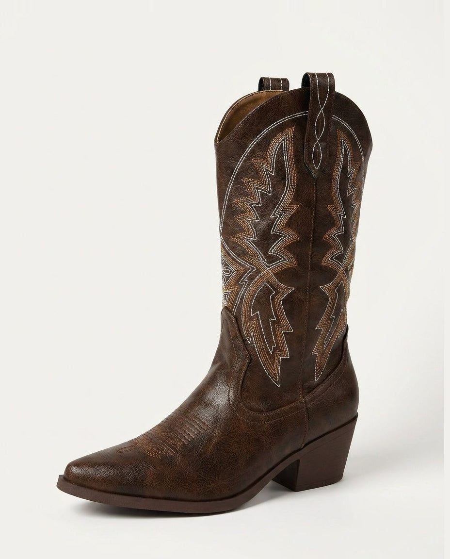 Embroidered Pointed Toe Knee High Western Cowboy Boots for Women - View 2