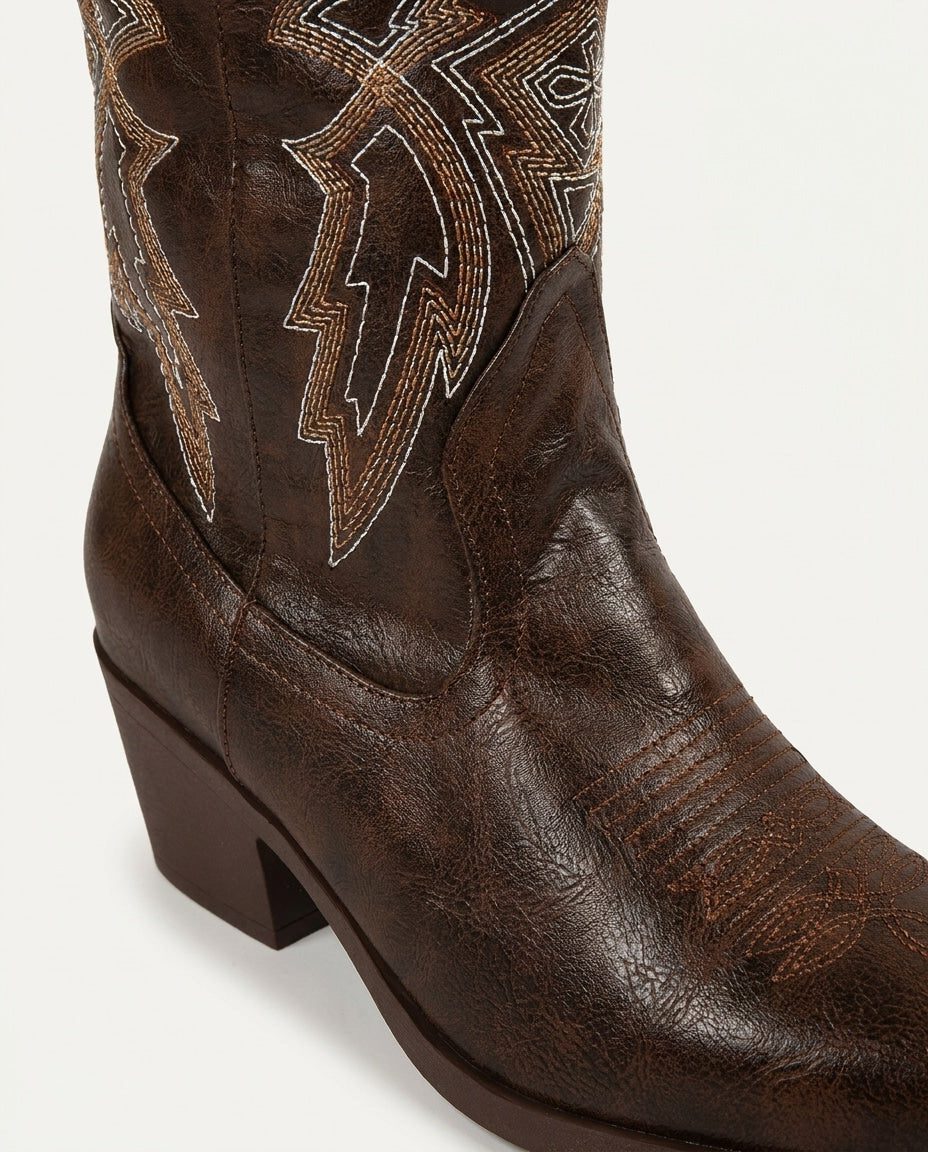 Embroidered Pointed Toe Knee High Western Cowboy Boots for Women - View 3