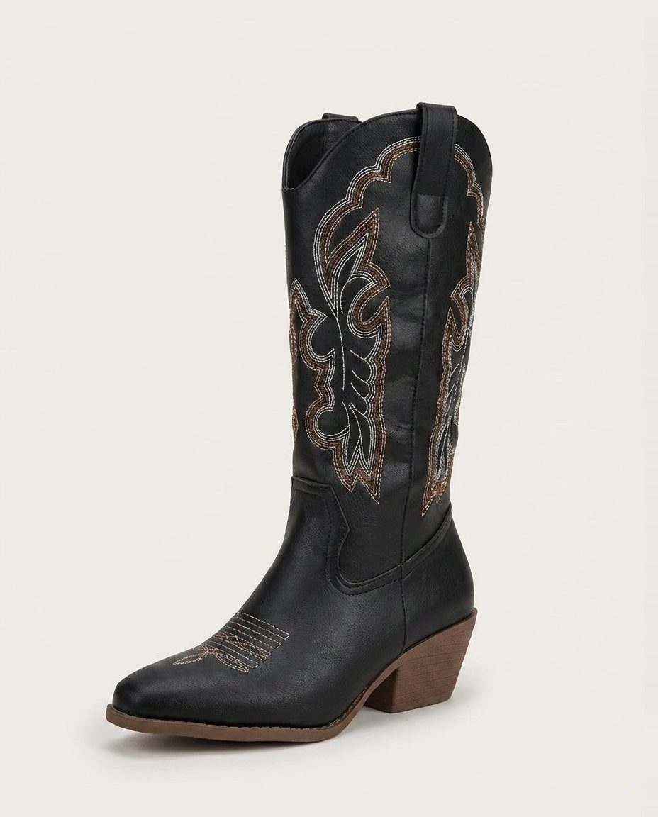 Embroidered Pointed Toe Knee High Western Cowboy Boots for Women - View 6