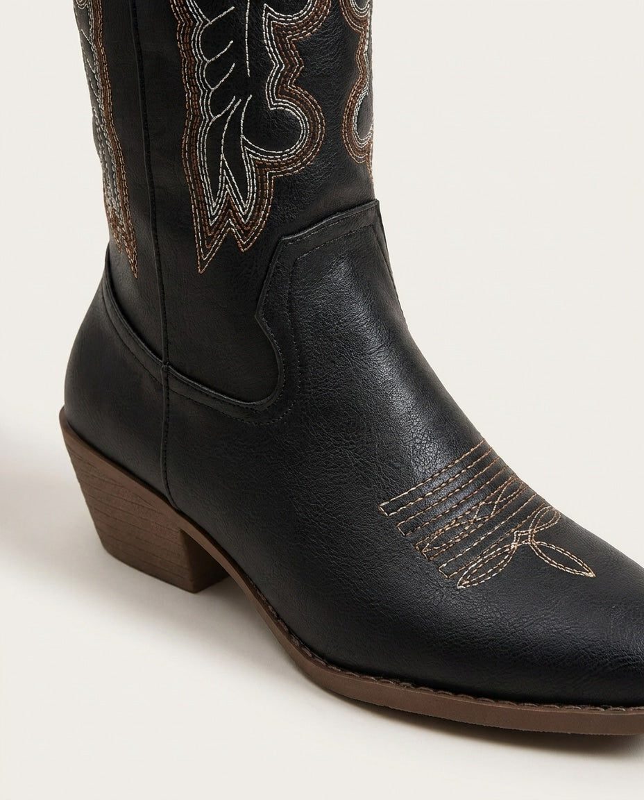 Embroidered Pointed Toe Knee High Western Cowboy Boots for Women - View 7