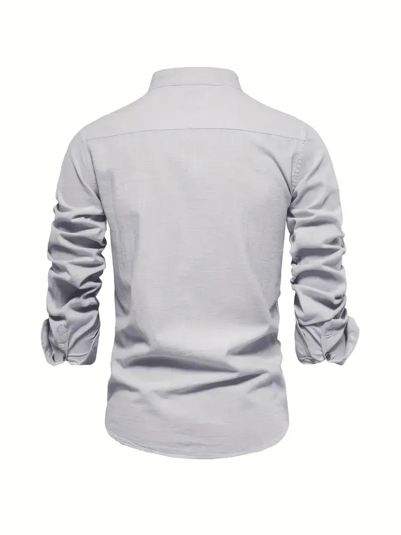 Long Sleeve Linen Shirt with Stand Collar for Men