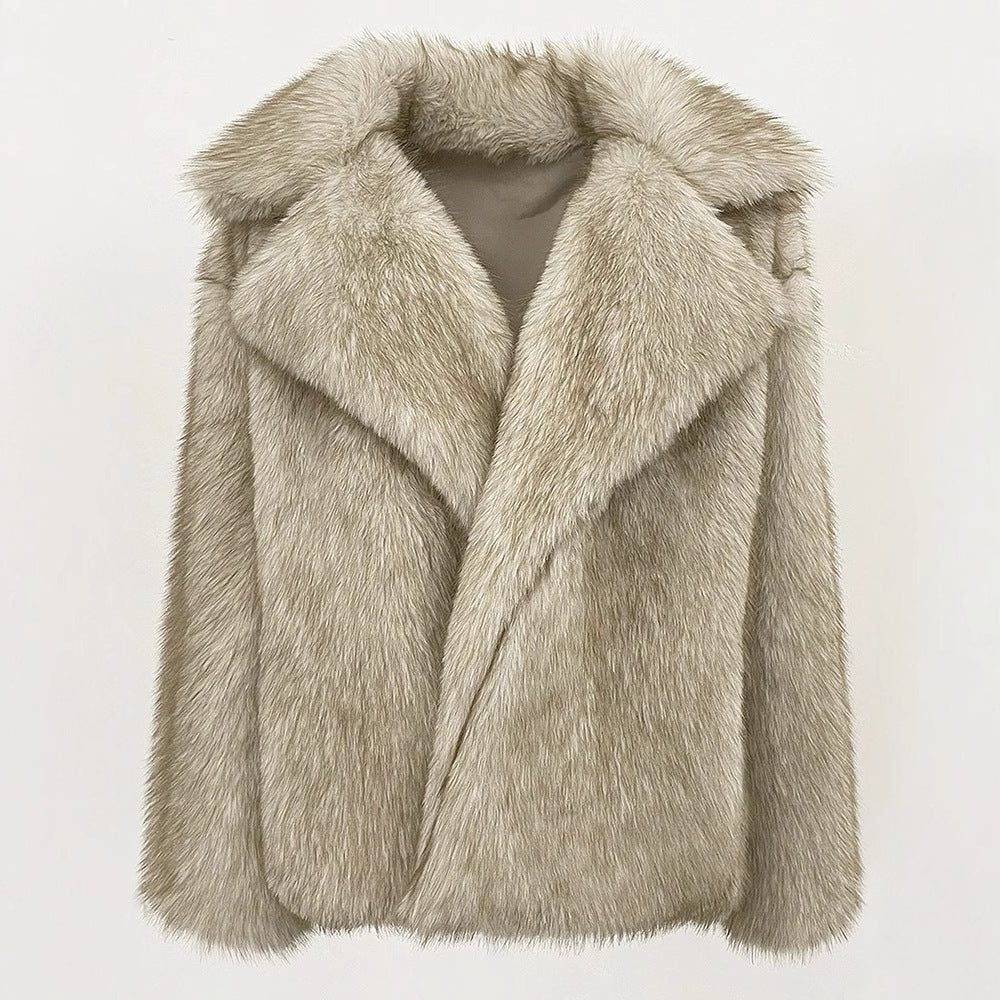 Faux Fur Longline Coat for Women - Weiß