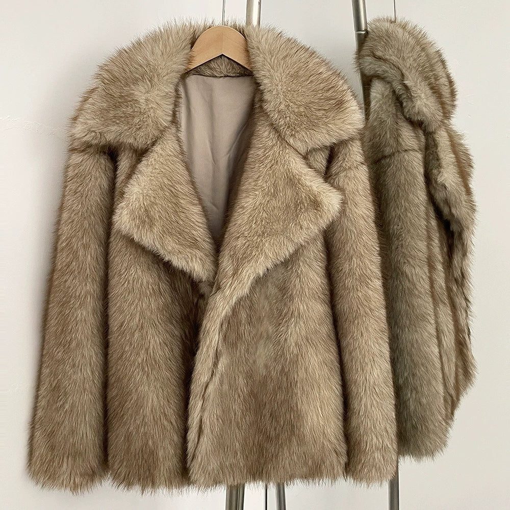 Faux Fur Longline Coat for Women - Grau