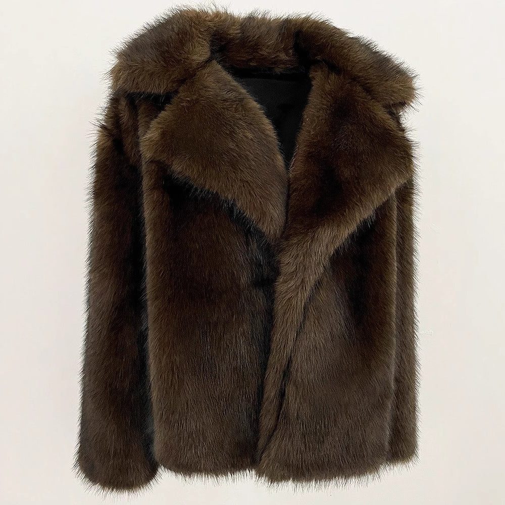 Faux Fur Longline Coat for Women - Braun