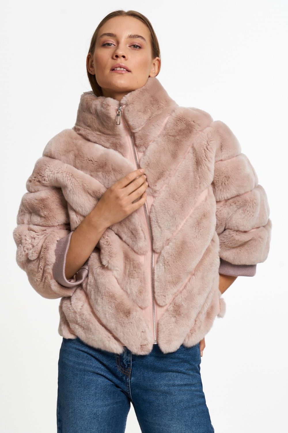 Faux Fur Quilted Puffer Jacket for Women - Hellbraun