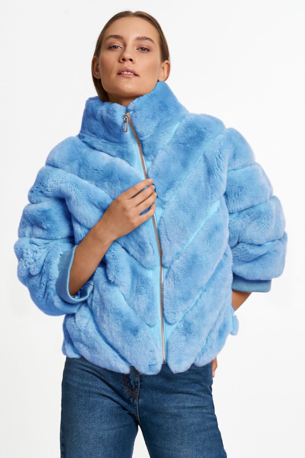 Faux Fur Quilted Puffer Jacket for Women - Blau